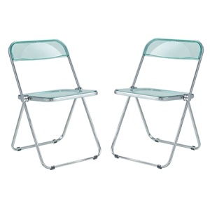 LeisureMod Lawrence Acrylic Folding Chair W/ Metal Frame Set of 2 in Jade Green