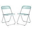LeisureMod Lawrence Acrylic Folding Chair W/ Metal Frame Set of 2 in Jade Green