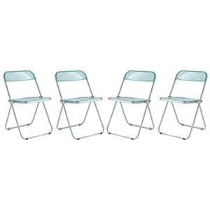 LeisureMod Lawrence Acrylic Folding Chair W/ Metal Frame Set of 4 in Jade Green