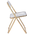 LeisureMod Lawrence Acrylic Folding Chair With Gold Metal Frame in Clear