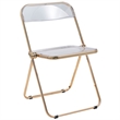 LeisureMod Lawrence Acrylic Folding Chair With Gold Metal Frame in Clear