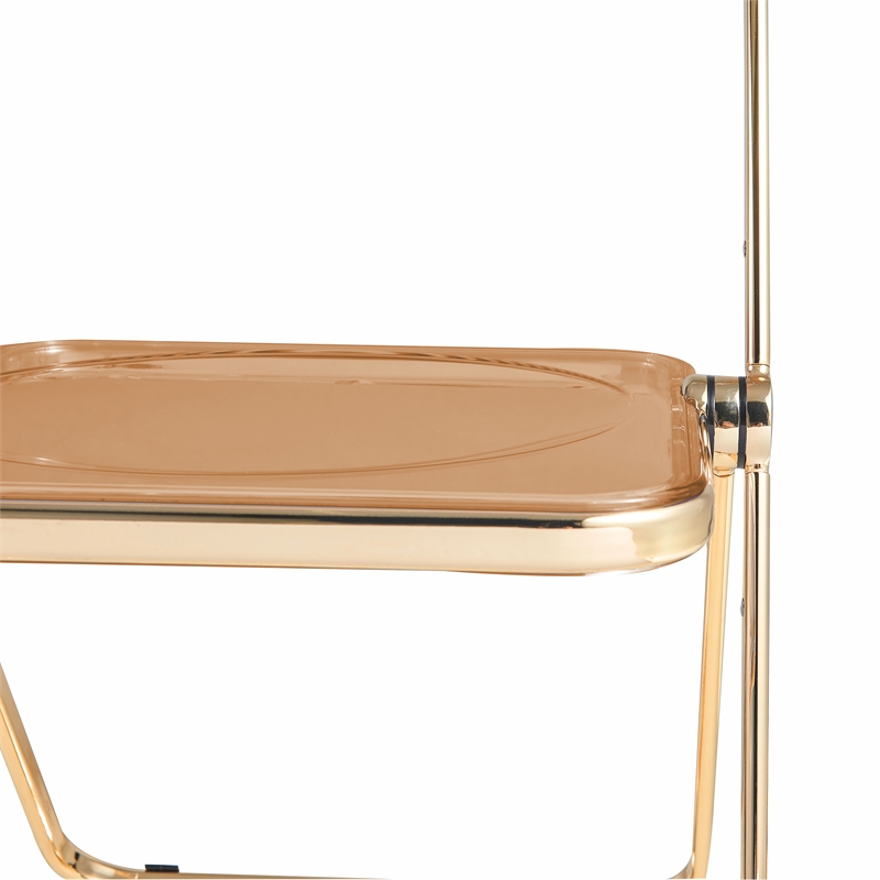 LeisureMod Lawrence Acrylic Folding Chair in Gold Metal Frame/Tangerine