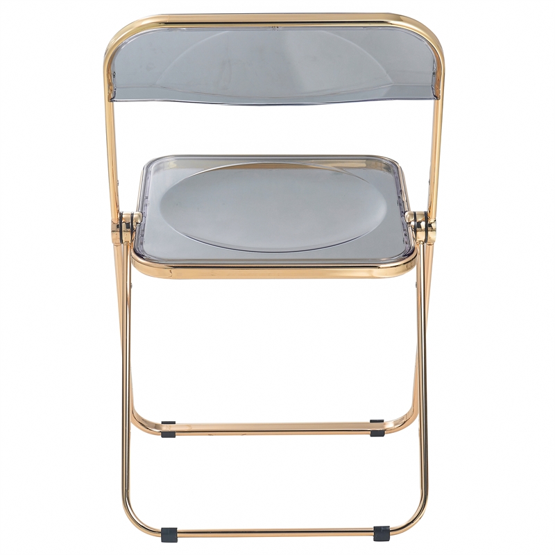 LeisureMod Lawrence Acrylic Folding Chair With Gold Metal Frame in Black