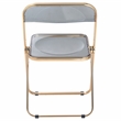 LeisureMod Lawrence Acrylic Folding Chair With Gold Metal Frame in Black