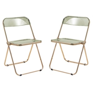 LeisureMod Lawrence Acrylic Folding Chair Gold Metal Frame Set of 2 in Amber