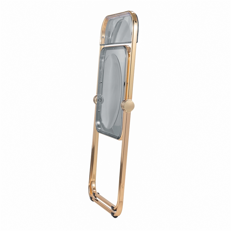 LeisureMod Lawrence Acrylic Folding Chair Gold Metal Frame Set of 2 in Black