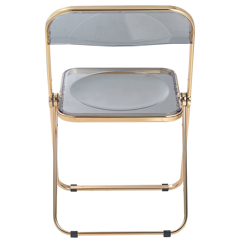 LeisureMod Lawrence Acrylic Folding Chair Gold Metal Frame Set of 2 in Black