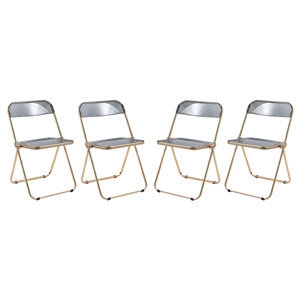 LeisureMod Lawrence Acrylic Folding Chair Gold Metal Frame Set of 4 in Black