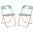 LeisureMod Lawrence Acrylic Folding Chair Gold Metal Frame 2 Set in Jade Green