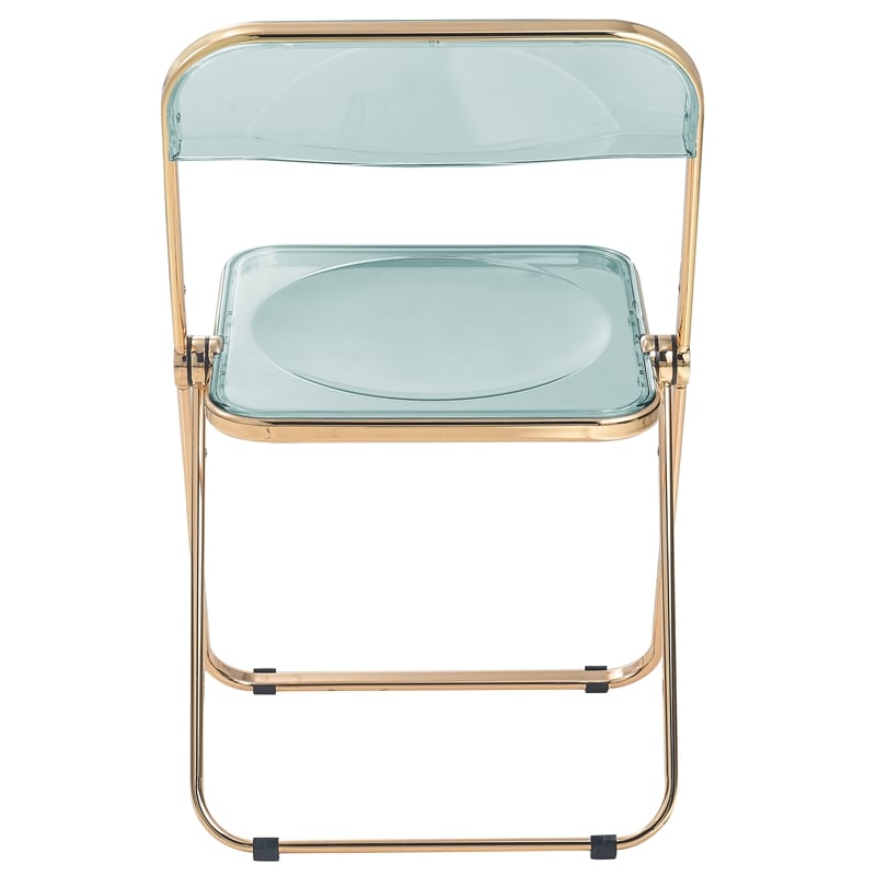 LeisureMod Lawrence Acrylic Folding Chair Gold Metal Frame 4 Set in Jade Green