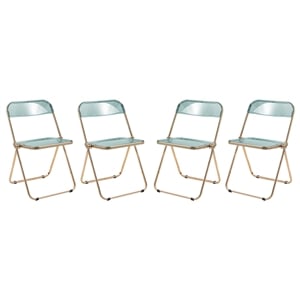 LeisureMod Lawrence Acrylic Folding Chair Gold Metal Frame 4 Set in Jade Green