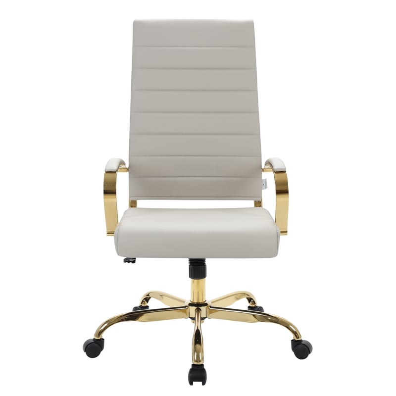 LeisureMod Benmar High-Back Leather Office Chair With Gold Frame in Tan
