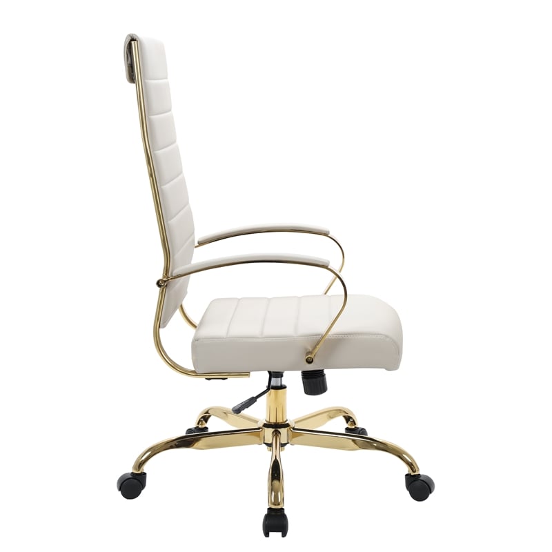 LeisureMod Benmar High-Back Leather Office Chair With Gold Frame in Tan