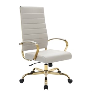 LeisureMod Benmar High-Back Leather Office Chair With Gold Frame in Tan