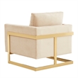 LeisureMod Lincoln Velvet Accent Arm Chair With Gold Frame in Beige