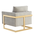 LeisureMod Lincoln Velvet Accent Arm Chair With Gold Frame in Light Gray