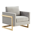 LeisureMod Lincoln Velvet Accent Arm Chair With Gold Frame in Light Gray
