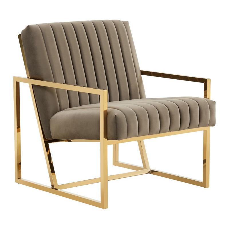 LeisureMod Montgomery Velvet Pinstripe Accent Chair Armchair In Dark Grey