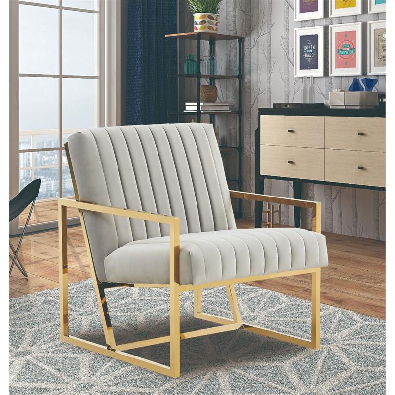 LeisureMod Montgomery Velvet Pinstripe Accent Chair Armchair In Light Grey