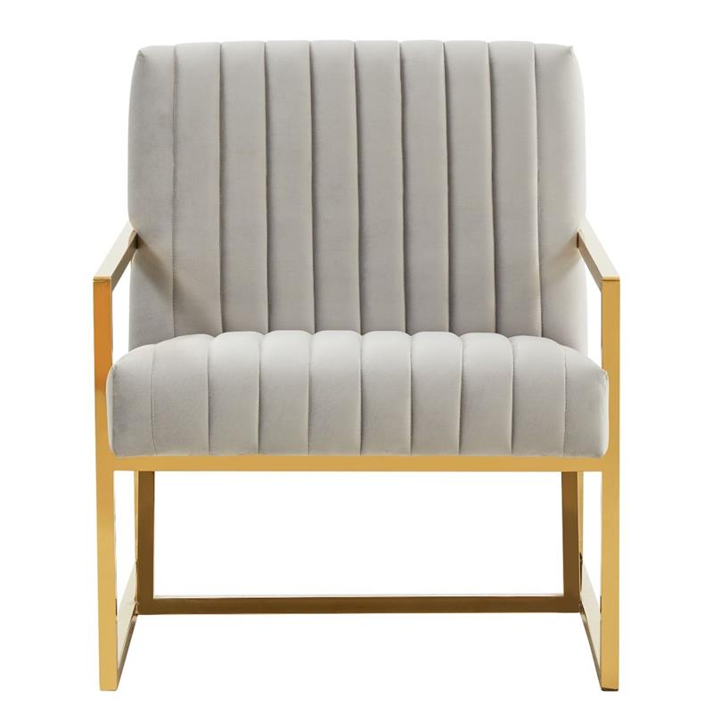 LeisureMod Montgomery Velvet Pinstripe Accent Chair Armchair In Light Grey