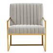 LeisureMod Montgomery Velvet Pinstripe Accent Chair Armchair In Light Grey