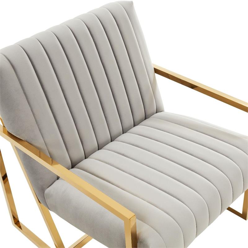 LeisureMod Montgomery Velvet Pinstripe Accent Chair Armchair In Light Grey