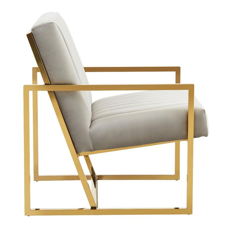 LeisureMod Montgomery Velvet Pinstripe Accent Chair Armchair In Light Grey