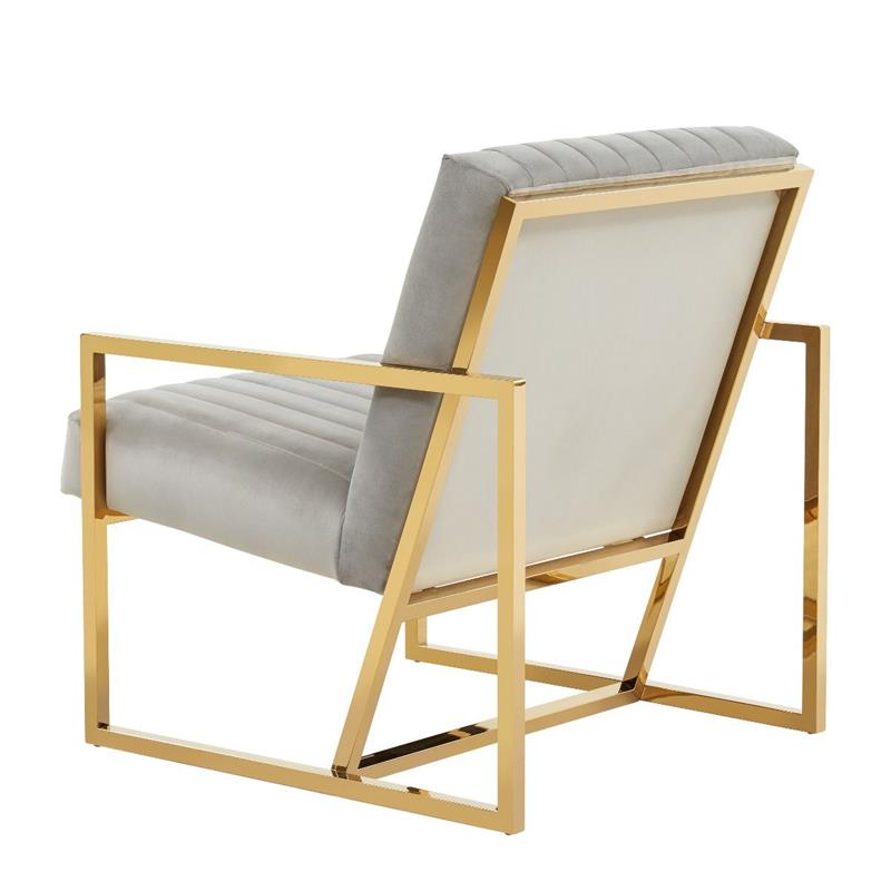 LeisureMod Montgomery Velvet Pinstripe Accent Chair Armchair In Light Grey
