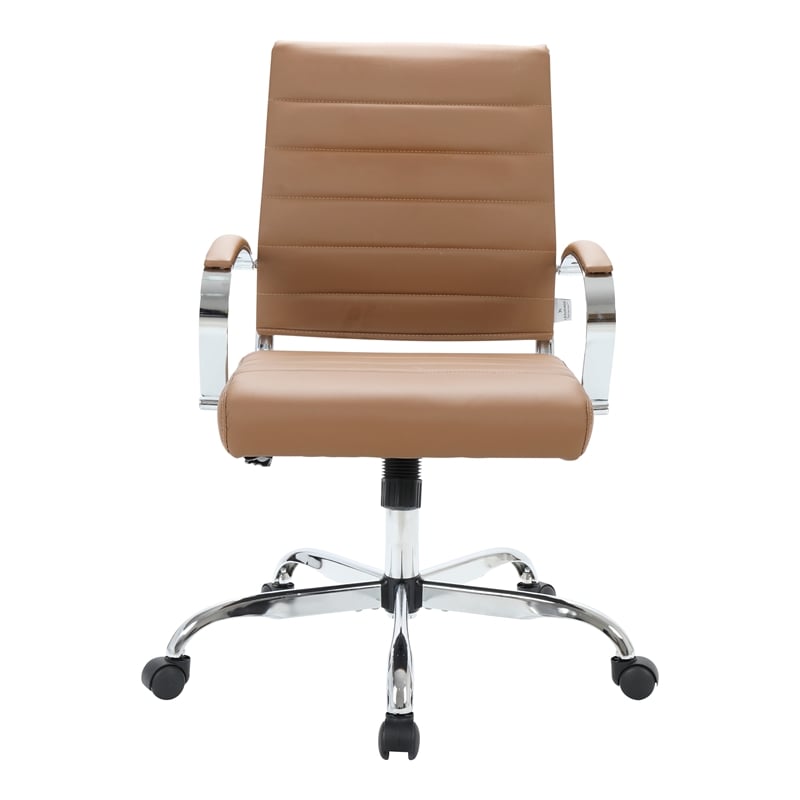 LeisureMod Benmar Modern Leatherette Executive Swivel Office Chair In Brown