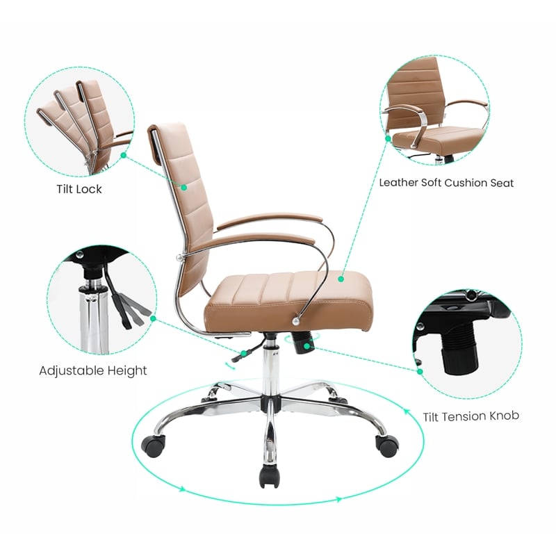 LeisureMod Benmar Modern Leatherette Executive Swivel Office Chair In Brown