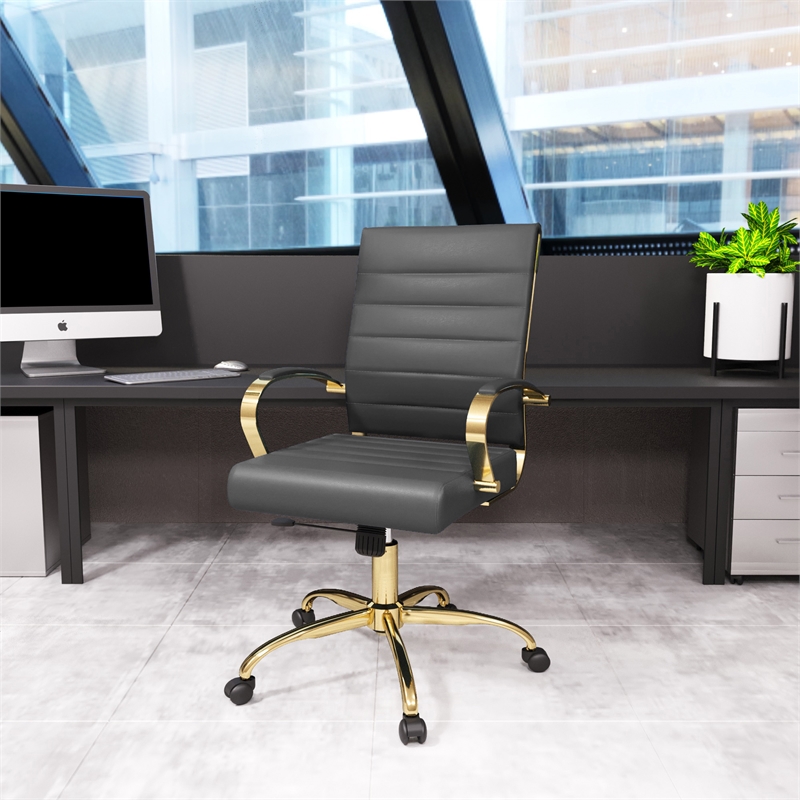 LeisureMod Benmar Modern Adjustable Leather Office Chair In Gray