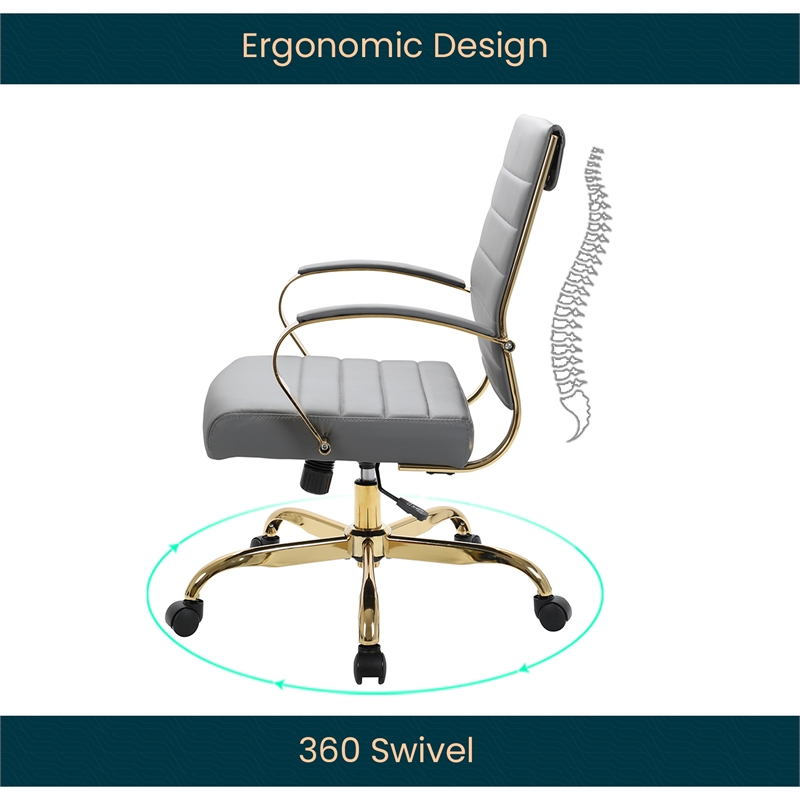 LeisureMod Benmar Modern Adjustable Leather Office Chair In Gray