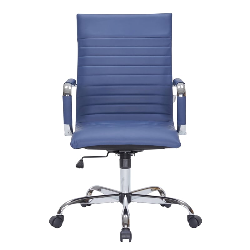 LeisureMod Harris Leather High-Back Task Office Chair in Navy Blue