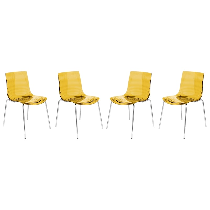 LeisureMod Astor Rain Drop Design Dining Chair In Transparent Orange Set of 4