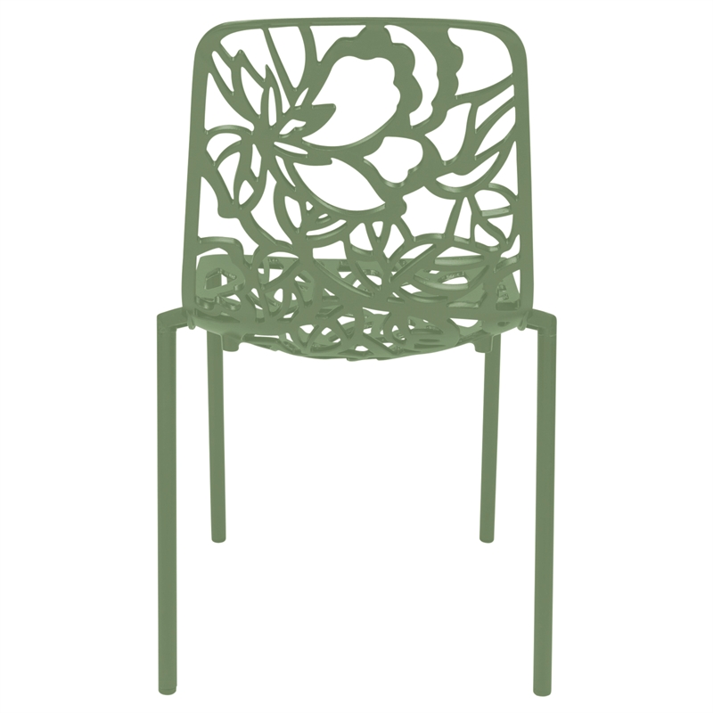 LeisureMod Devon Modern Indoor Outdoor Dining Chair in Khaki Green Set of 2
