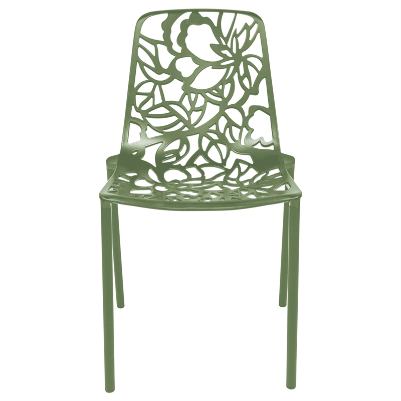 LeisureMod Devon Modern Indoor Outdoor Dining Chair in Khaki Green Set of 4