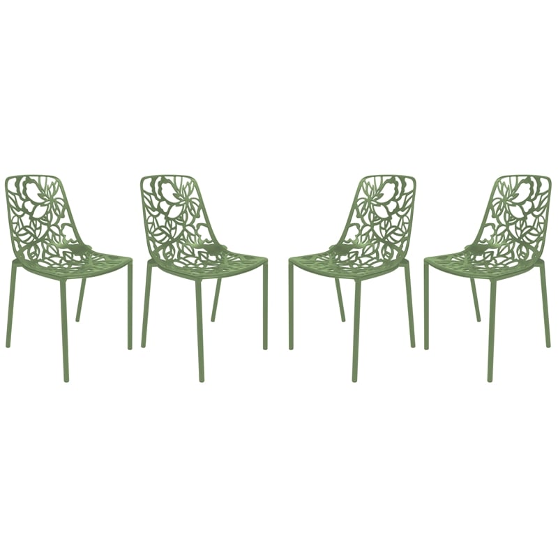 LeisureMod Devon Modern Indoor Outdoor Dining Chair in Khaki Green Set of 4