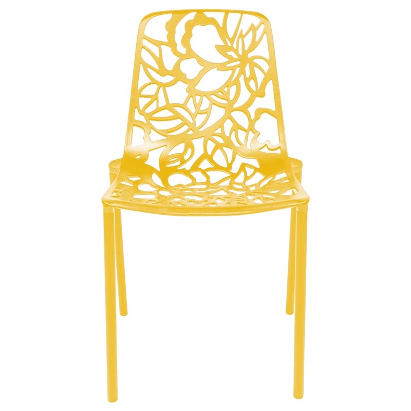 LeisureMod Devon Modern Indoor Outdoor Aluminum Dining Chair in Yellow Set of 2
