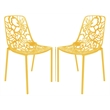 LeisureMod Devon Modern Indoor Outdoor Aluminum Dining Chair in Yellow Set of 2