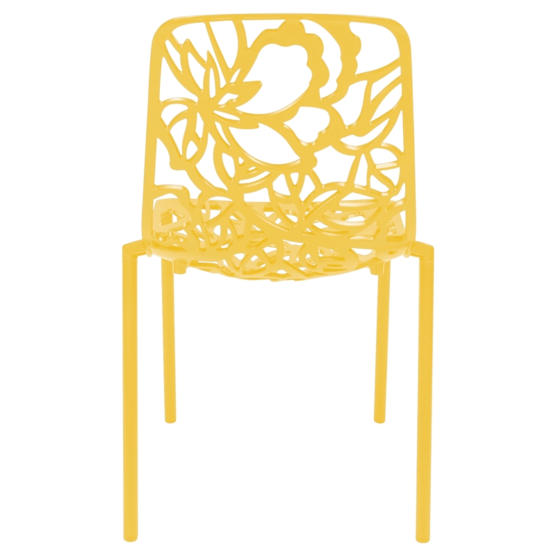 LeisureMod Devon Modern Indoor Outdoor Aluminum Dining Chair in Yellow Set of 4