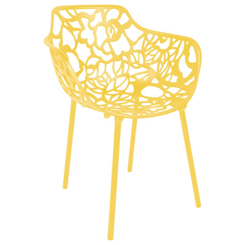 LeisureMod Devon Modern Indoor Outdoor Aluminum Dining Armchair in Yellow