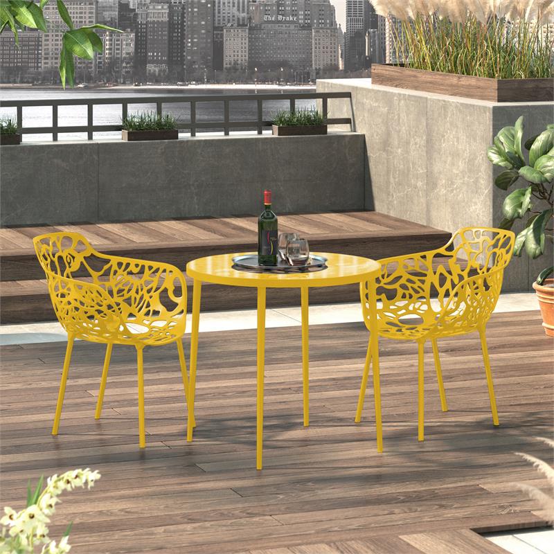 LeisureMod Devon Modern Aluminum Patio Dining Armchair in Yellow (Set of 2)
