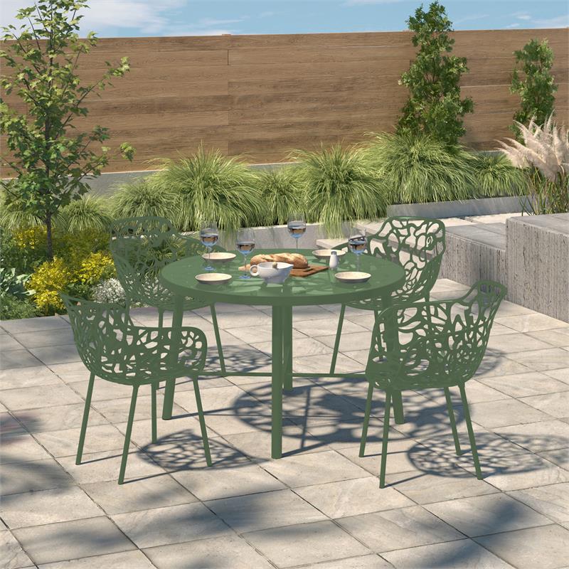 LeisureMod Devon Modern Aluminum Patio Dining Armchair in Khaki Green (Set of 4)