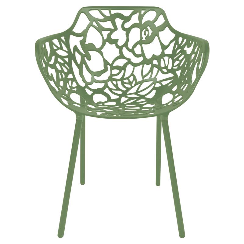 LeisureMod Devon Modern Aluminum Patio Dining Armchair in Khaki Green (Set of 4)