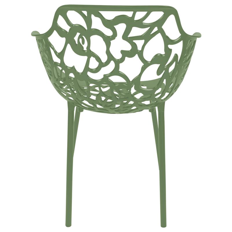 LeisureMod Devon Modern Aluminum Patio Dining Armchair in Khaki Green (Set of 4)