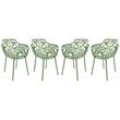 LeisureMod Devon Modern Aluminum Patio Dining Armchair in Khaki Green (Set of 4)