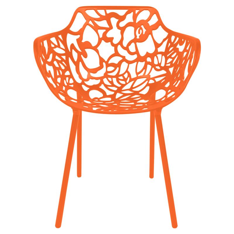 LeisureMod Devon Modern Aluminum Patio Dining Armchair in Orange (Set of 4)