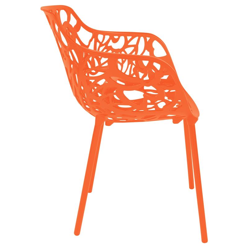 LeisureMod Devon Modern Aluminum Patio Dining Armchair in Orange (Set of 4)