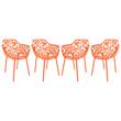 LeisureMod Devon Modern Aluminum Patio Dining Armchair in Orange (Set of 4)