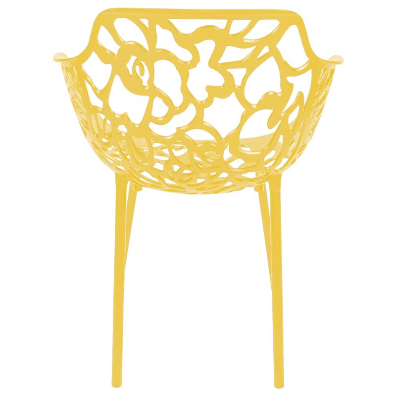 LeisureMod Devon Modern Aluminum Patio Dining Armchair in Yellow (Set of 4)